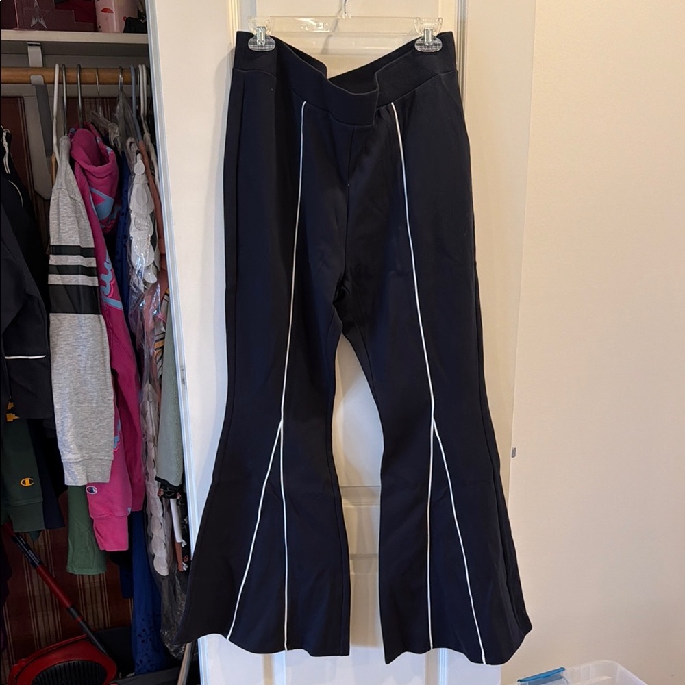Black Flared Pants with White Piping